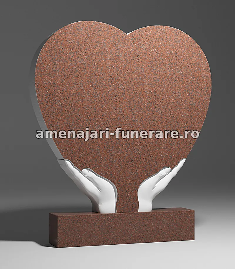 Monument cu inimă și mâini sculptate - model 123, granit la amenajari-funerare.ro