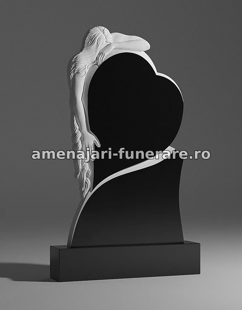 Monument cu inimă și figură îngerească - model 126, marmură și granit la amenajari-funerare.ro