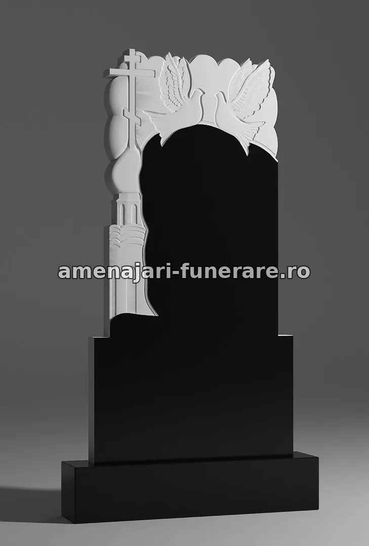 Monument cu cruce și porumbei sculptați - model 136, marmură și granit la amenajari-funerare.ro