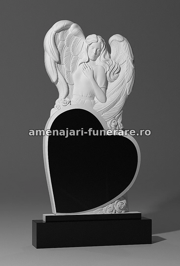 Monument cu înger și inimă sculptată - model 139, marmură și granit la amenajari-funerare.ro