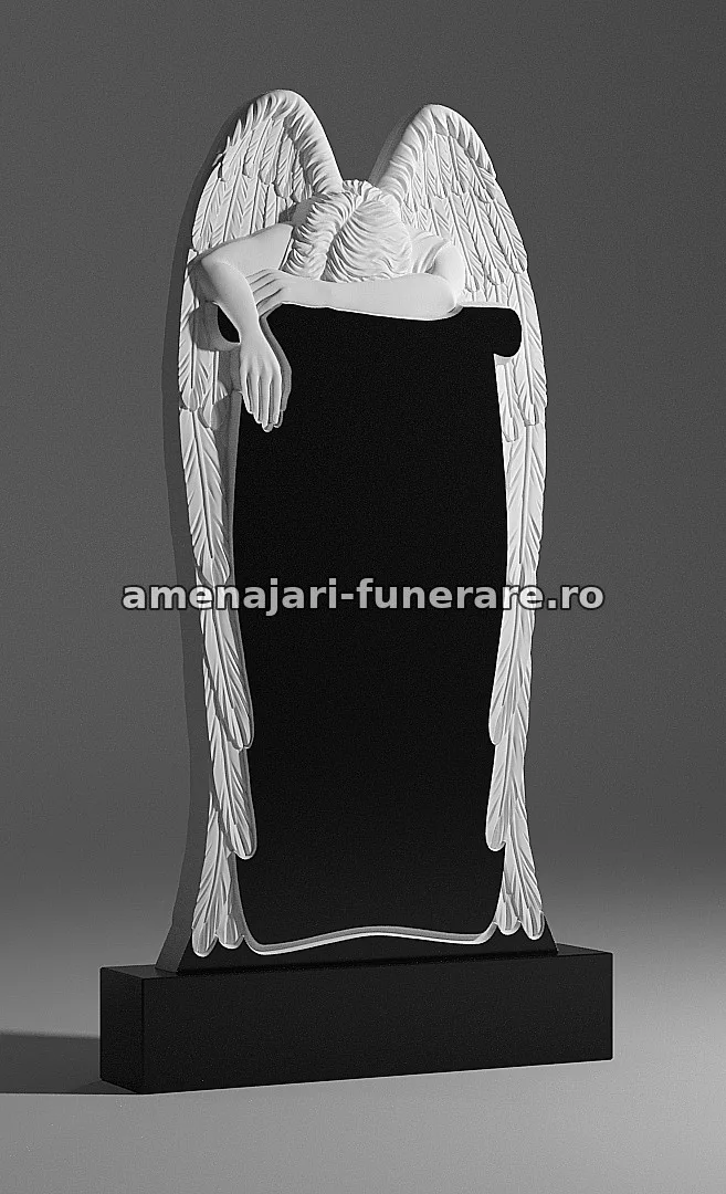 Monument cu înger și aripi sculptate - model 142, marmură și granit la amenajari-funerare.ro
