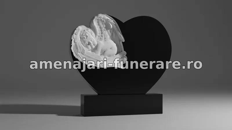 Monument cu înger și inimă sculptată - model 143, marmură și granit la amenajari-funerare.ro