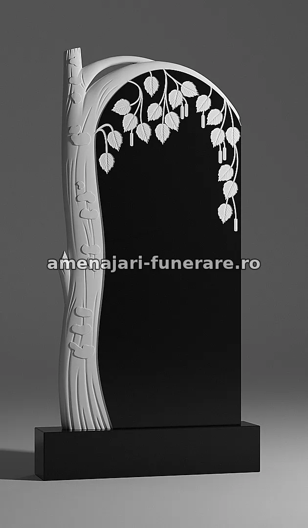 Monument cu copac și frunze sculptate - model 145, marmură și granit la amenajari-funerare.ro