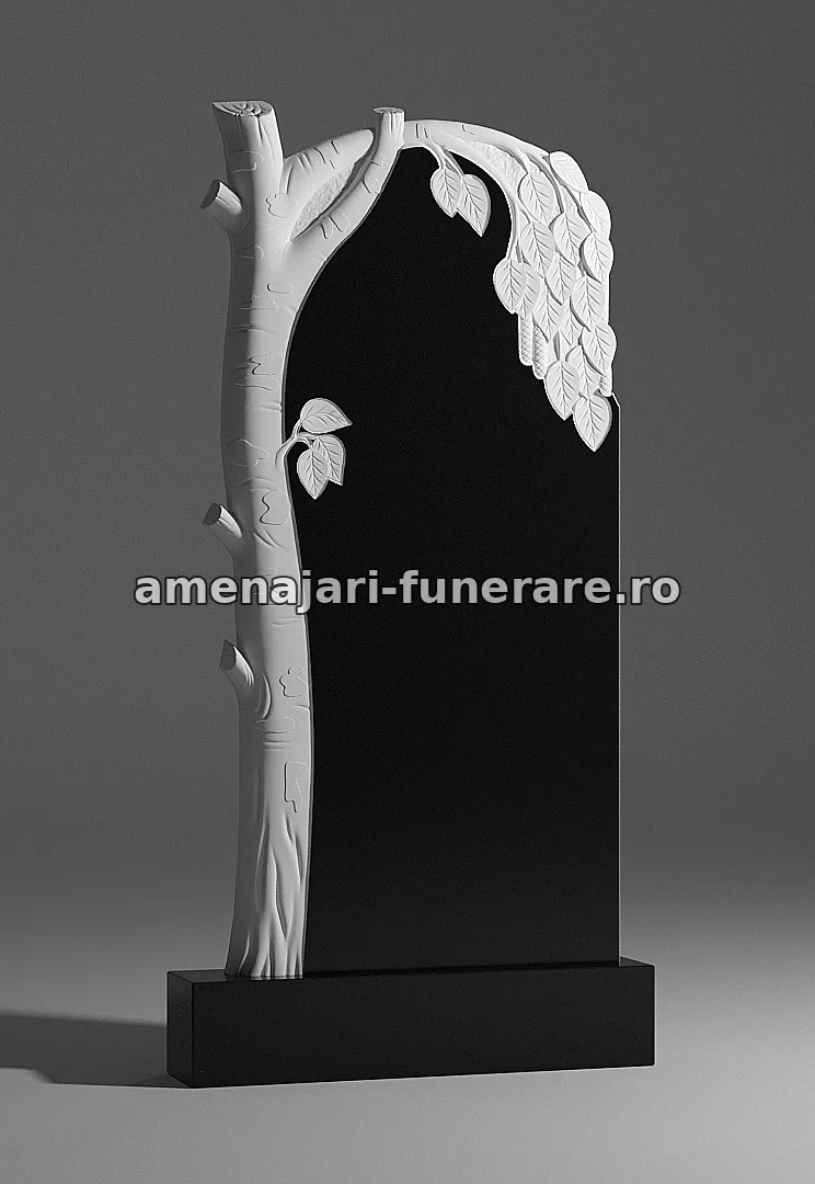Monument cu copac și frunze sculptate - model 146, marmură și granit la amenajari-funerare.ro
