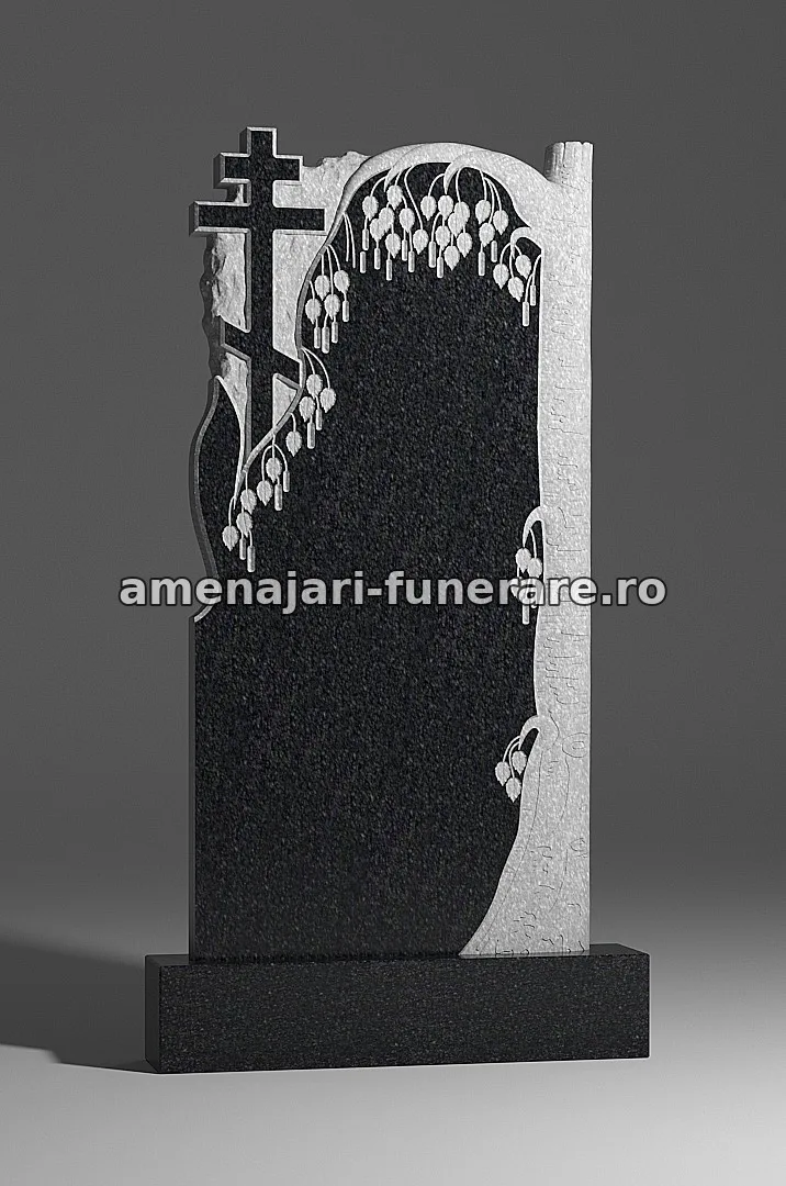 Monument cu cruce și motive florale - model 178, marmură și granit la amenajari-funerare.ro