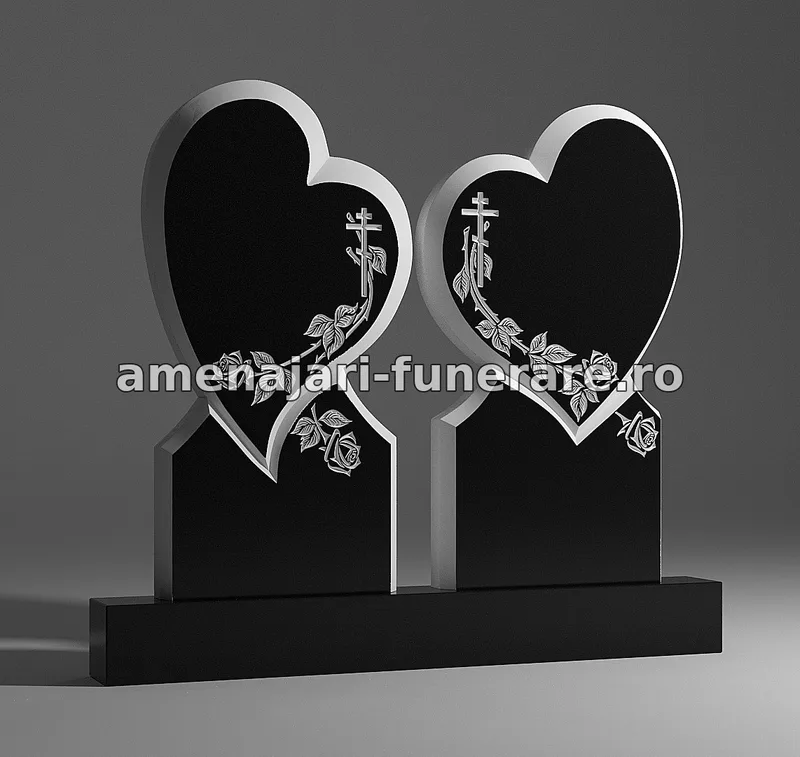 Monument cu inimi și cruci - model 183, granit la amenajari-funerare.ro