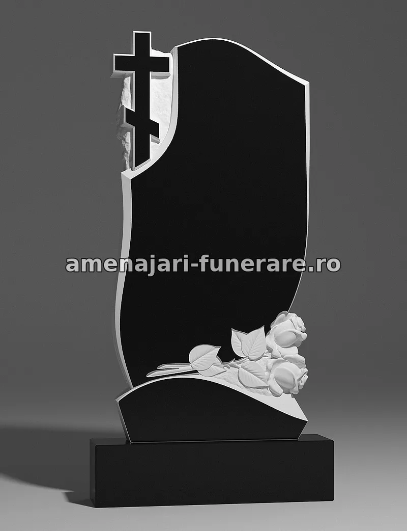 Monument cu cruce și trandafiri sculptați - model 187, marmură și granit la amenajari-funerare.ro