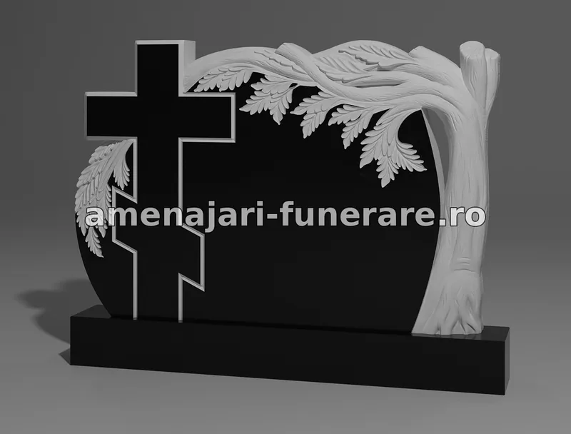 Monument cu cruce și ramuri sculptate - model 191, marmură și granit la amenajari-funerare.ro