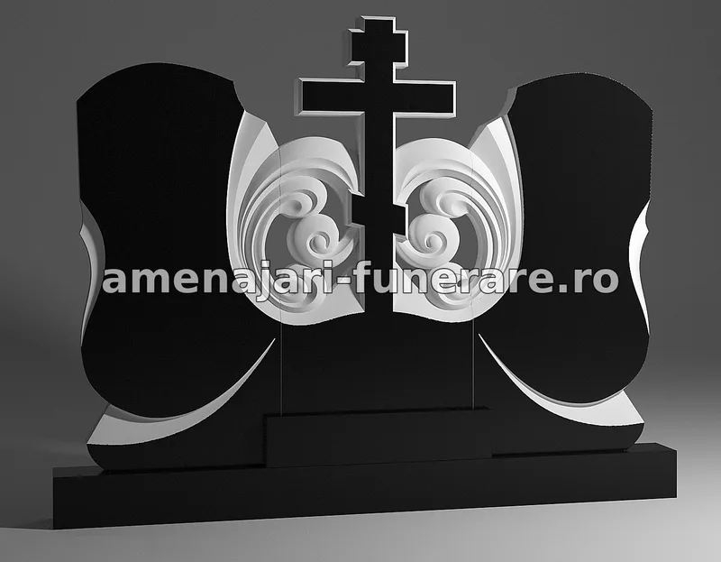 Monument cu cruce și ornamente ondulate - model 194, marmură și granit la amenajari-funerare.ro