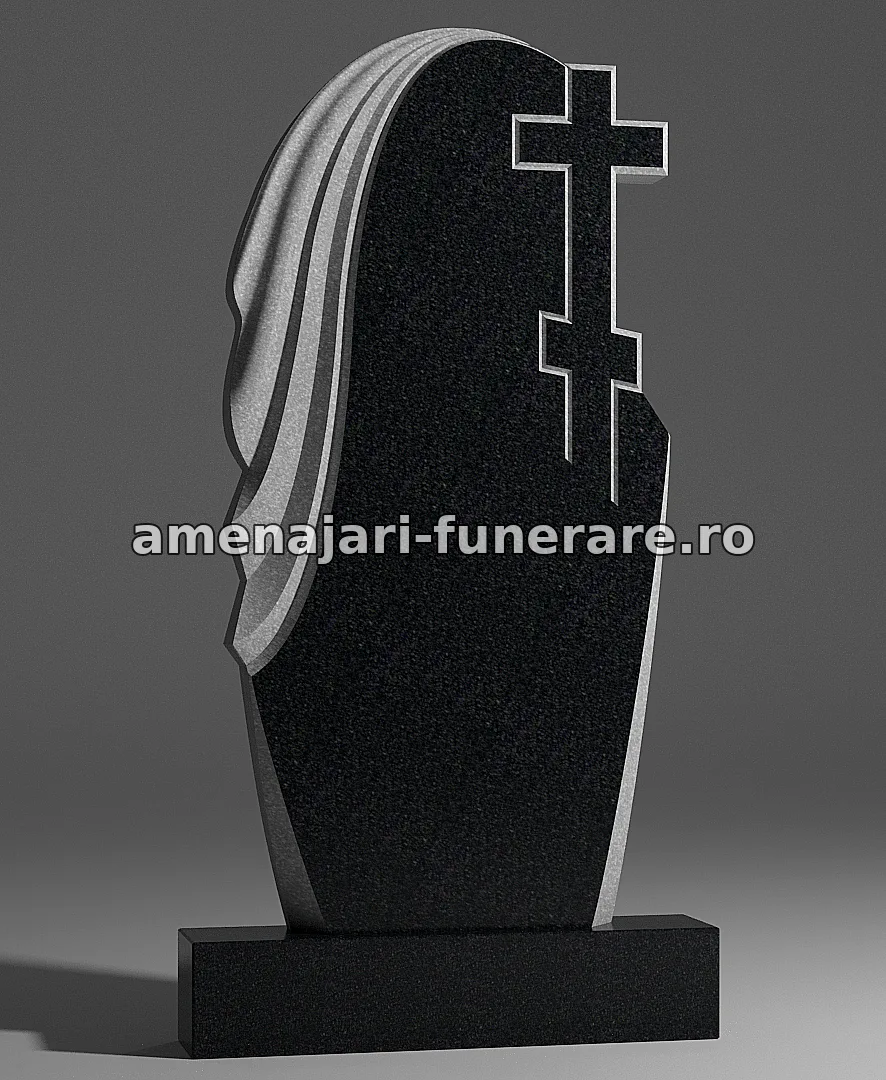 Monument cu cruce și elemente ondulate - model 195, granit la amenajari-funerare.ro