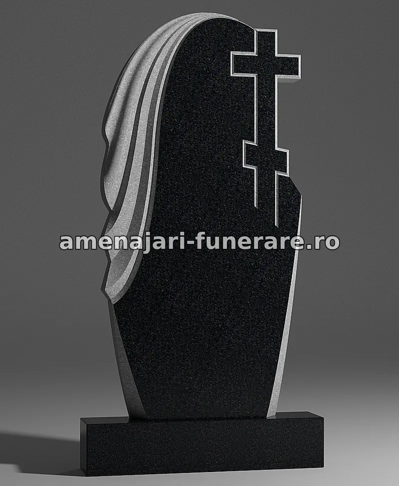 Monument cu cruce și elemente ondulate - model 195, granit la amenajari-funerare.ro