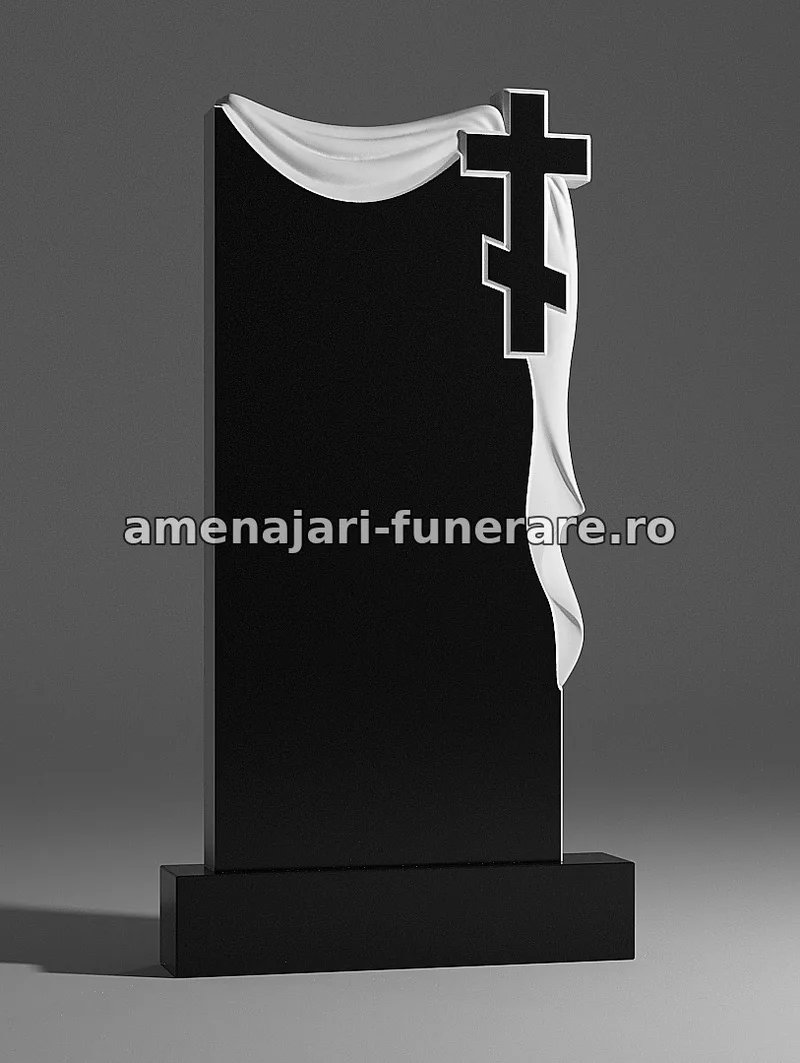 Monument cu cruce și drapaj elegant - model 196, granit la amenajari-funerare.ro