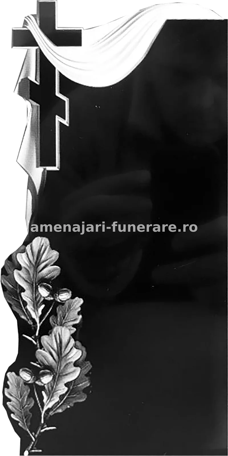 Monument cu cruce și frunze sculptate - model 197, granit la amenajari-funerare.ro