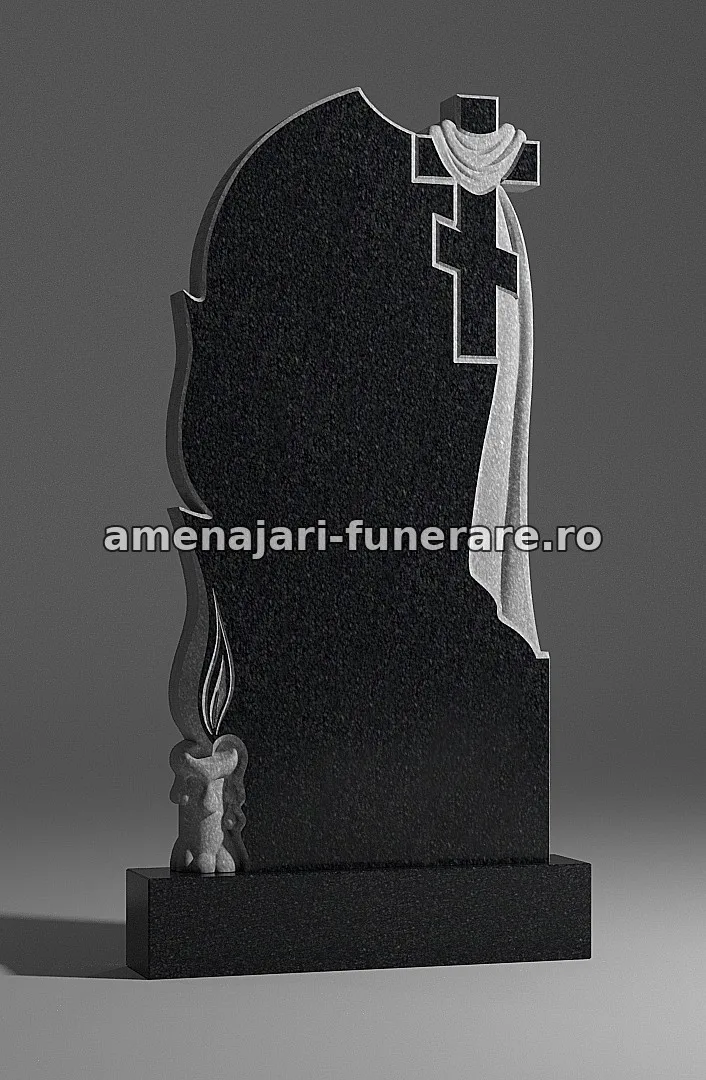 Monument cu cruce și voal sculptat - model 201, marmură și granit la amenajari-funerare.ro