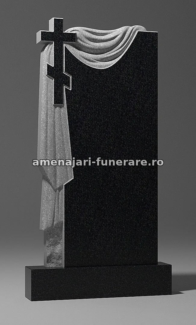 Monument cu cruce și draperie - model 202, granit la amenajari-funerare.ro