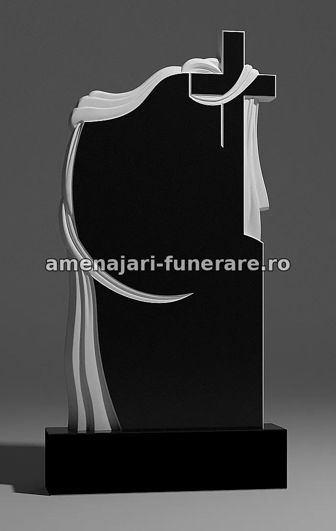 Monument cu cruce și draperie elegantă - model 204, granit la amenajari-funerare.ro