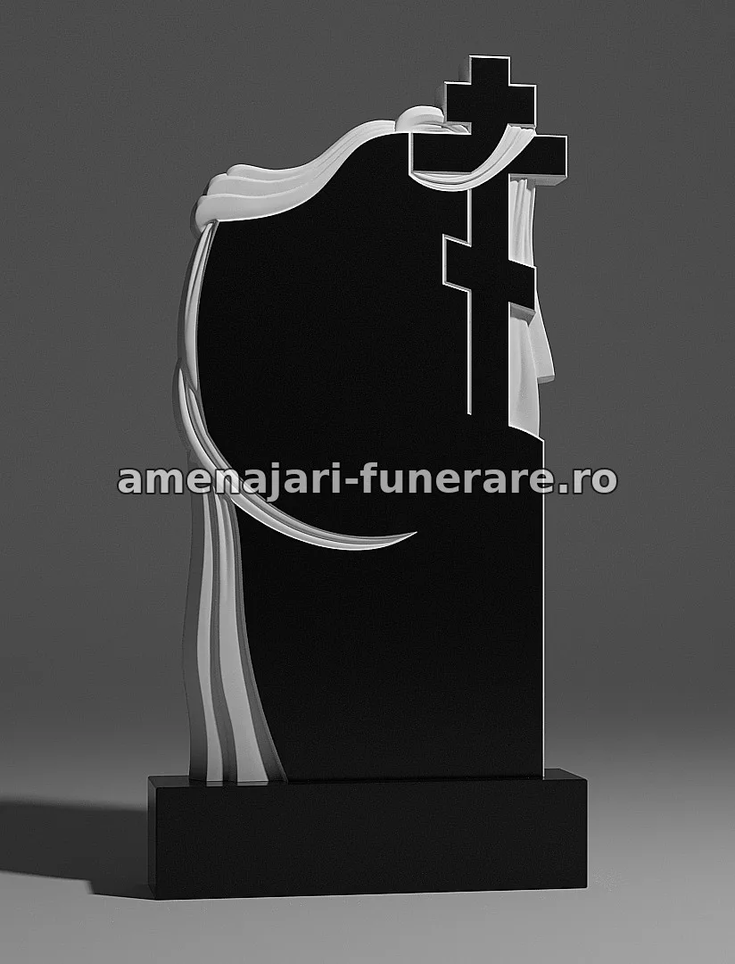 Monument cu cruce și draperie - model 206, marmură și granit la amenajari-funerare.ro