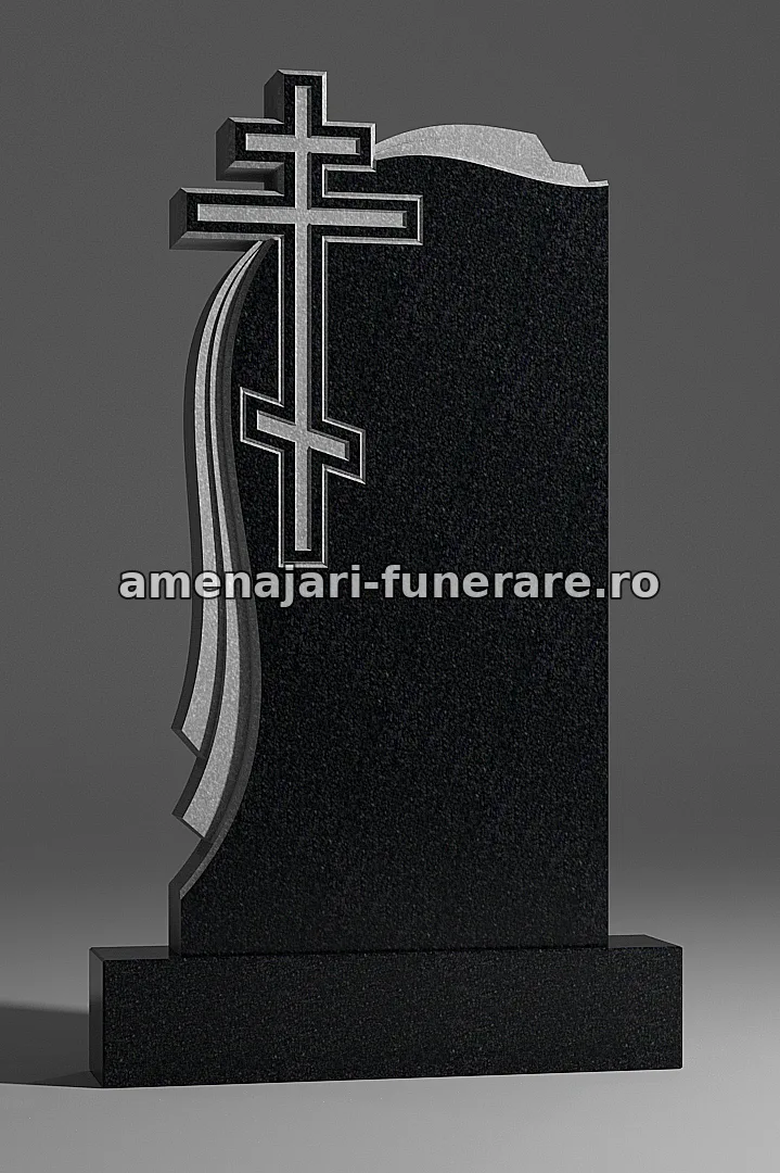 Monument cu cruce și detalii ondulate - model 207, granit la amenajari-funerare.ro
