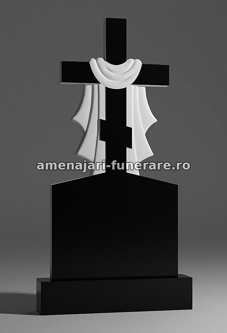 Monument cu cruce și draperie albă - model 208, marmură și granit la amenajari-funerare.ro