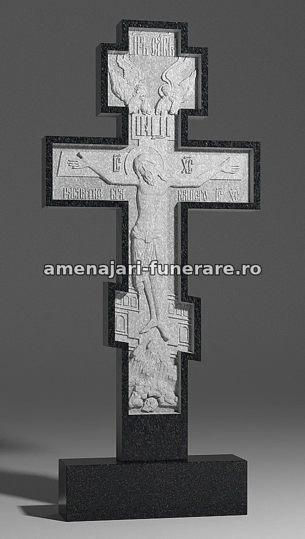 Cruce cu sculptură detaliată și îngeri - model 209, marmură și granit la amenajari-funerare.ro