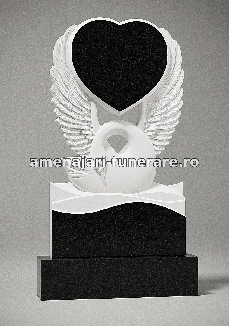 Monument cu lebădă și inimă - model 214, marmură și granit la amenajari-funerare.ro
