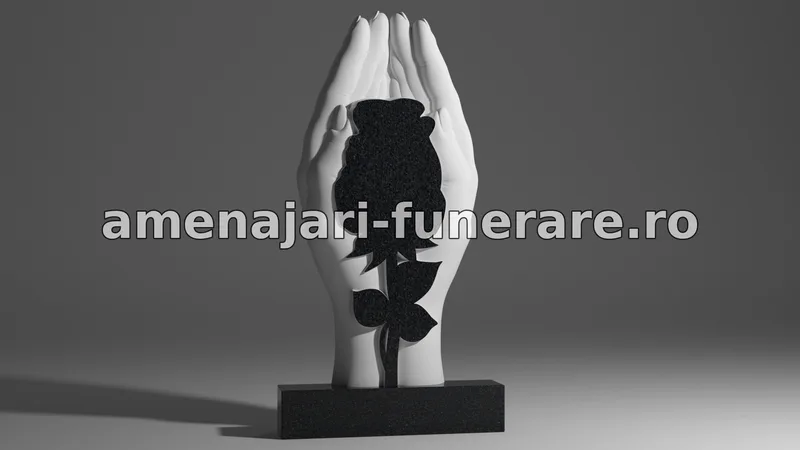 Monument cu mâini sculptate și floare - model 224, marmură și granit la amenajari-funerare.ro