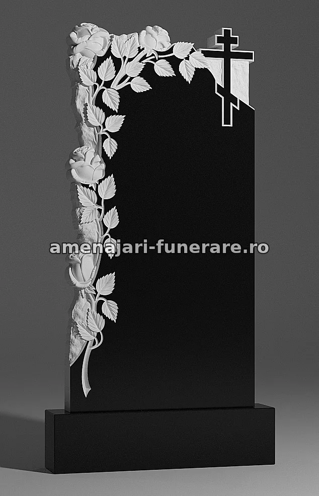 Monument cu cruce și trandafiri sculptați - model 226, granit la amenajari-funerare.ro