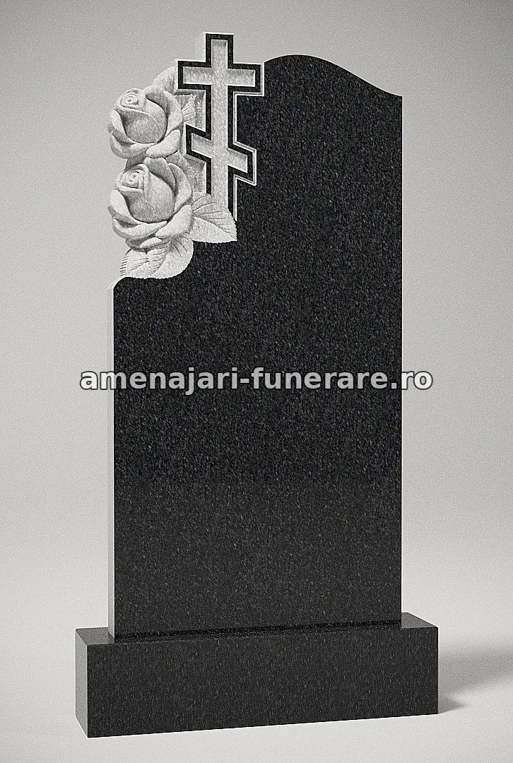 Monument cu cruce și trandafiri sculptați - model 230, granit la amenajari-funerare.ro