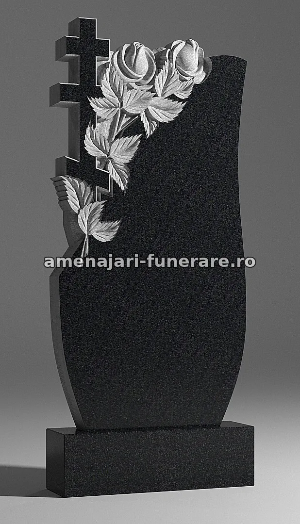 Monument cu cruce și trandafiri sculptați - model 231, granit la amenajari-funerare.ro