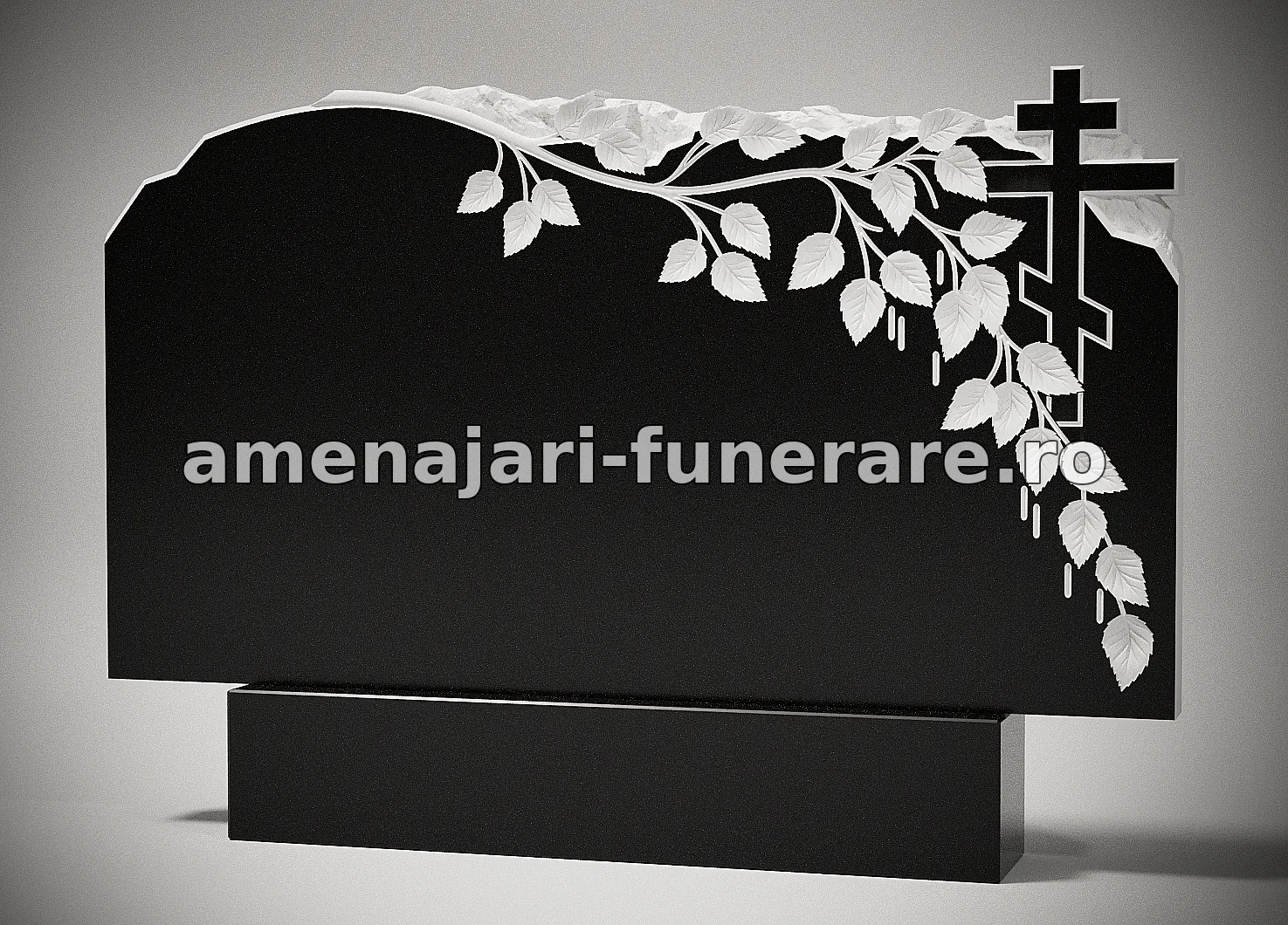 Monument cu cruce și frunze sculptate - model 234, granit la amenajari-funerare.ro