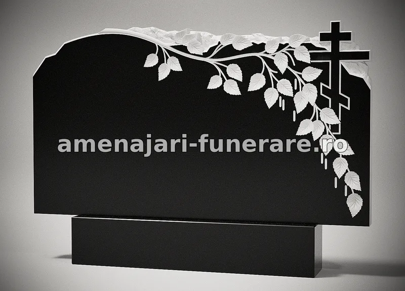 Monument cu cruce și frunze sculptate - model 234, granit la amenajari-funerare.ro