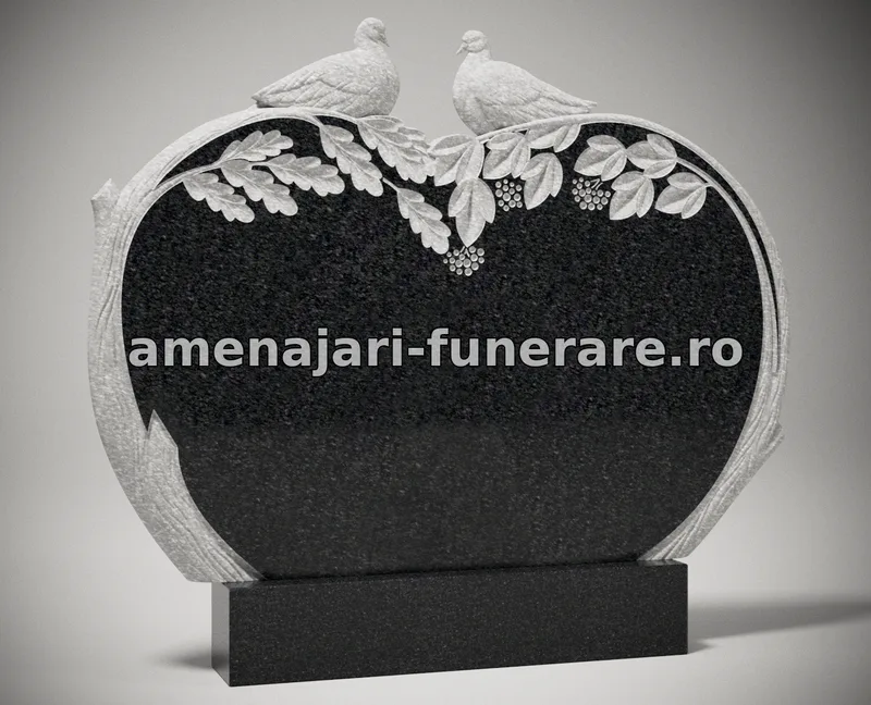 Monument cu păsări și frunze sculptate - model 235, marmură și granit la amenajari-funerare.ro