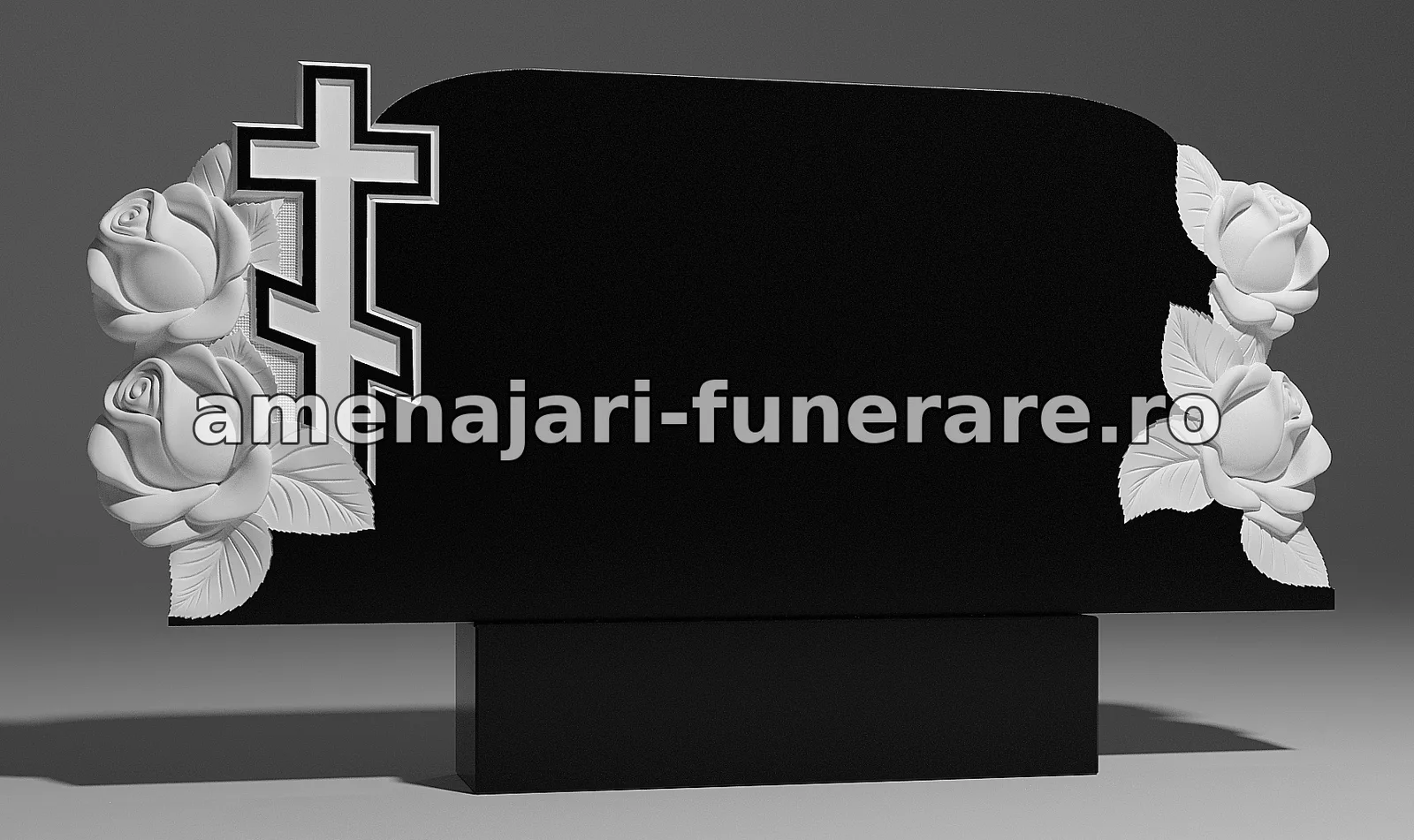 Monument cu cruce și trandafiri sculptați - model 237, granit la amenajari-funerare.ro