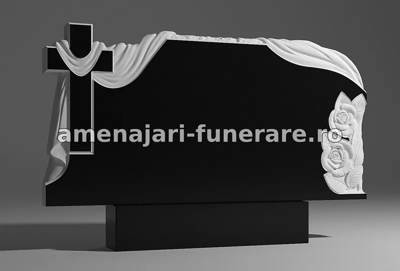 Monument cu cruce și trandafiri sculptați - model 239, granit la amenajari-funerare.ro