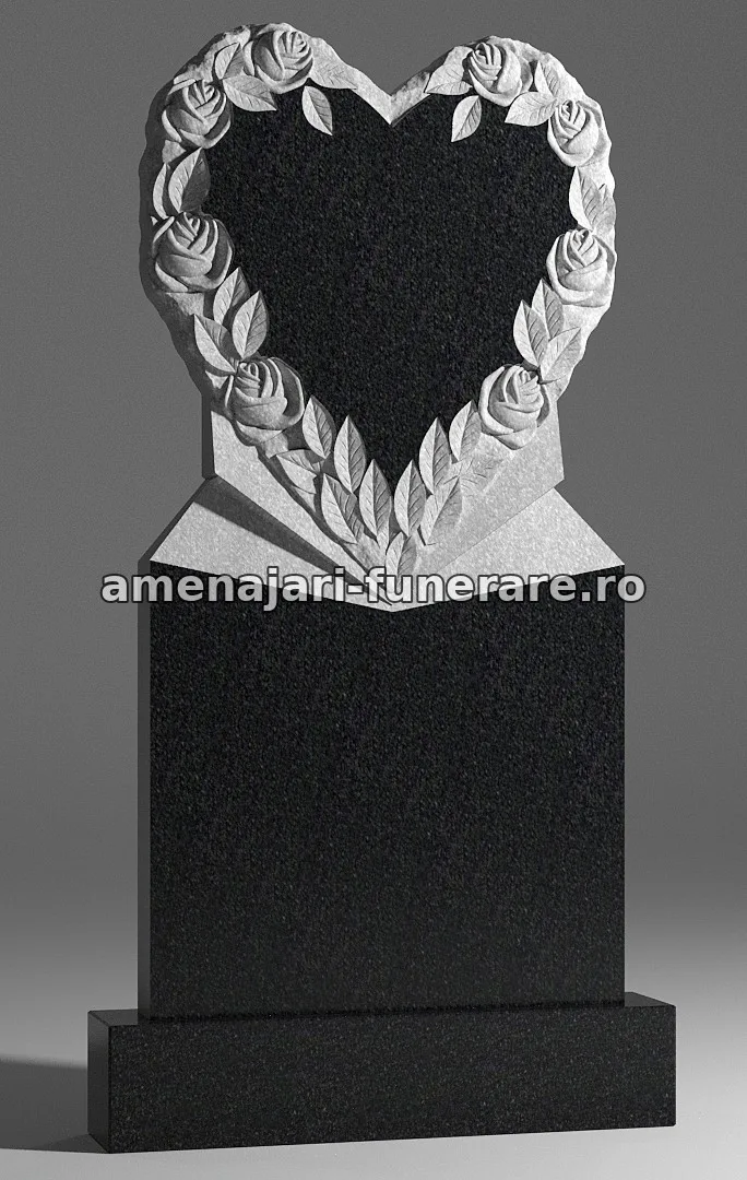Monument cu inimă și trandafiri sculptați - model 243, marmură și granit la amenajari-funerare.ro