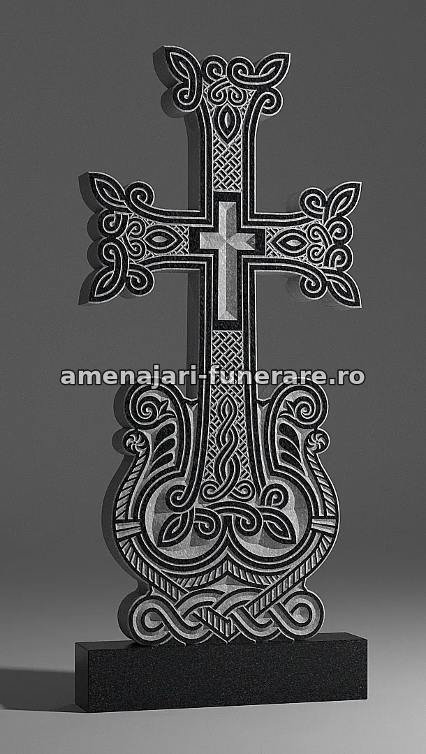 Cruce cu motive florale elaborate - model 255, granit la amenajari-funerare.ro