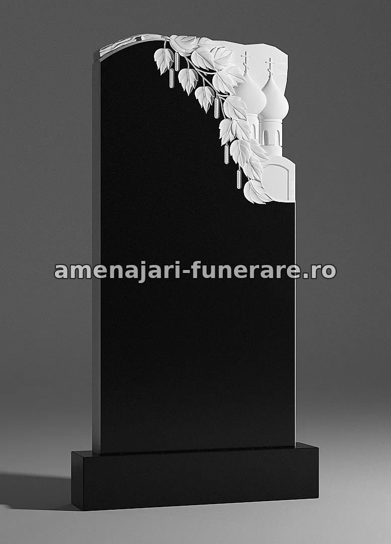 Monument cu frunze sculptate și cruce - model 256, marmură și granit la amenajari-funerare.ro